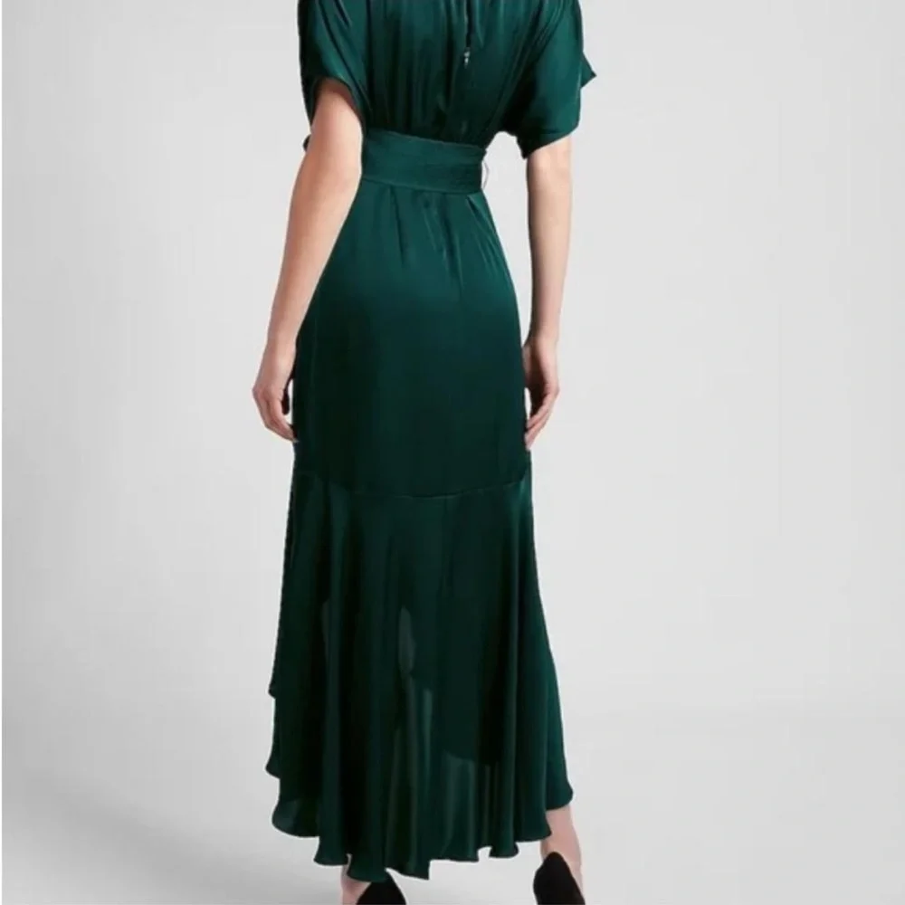 Express peacock emerald satin faux wrap gown - Picture 3 of 12